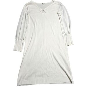 Cato Ribbed Sweater Dress Women's Size 14/16 White Balloon Mesh Sleeve Buttons